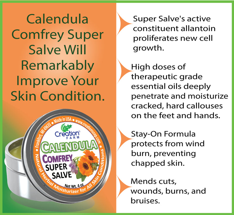 Calendula-Comfrey Salve - Super Salve - Large 4 oz Tin, Super Salve, Herbal Salve.