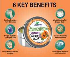 Calendula-Comfrey Salve - Super Salve - Large 4 oz Tin, Super Salve, Herbal Salve.